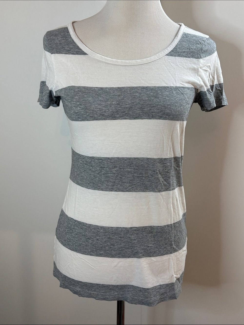 J. Crew Factory Gray & White Striped Scoop Neck Tee